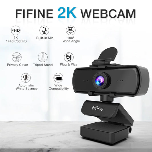 FIFINE K420 1440p Full HD Webcam with Microphone and Tripod for PC and Laptop