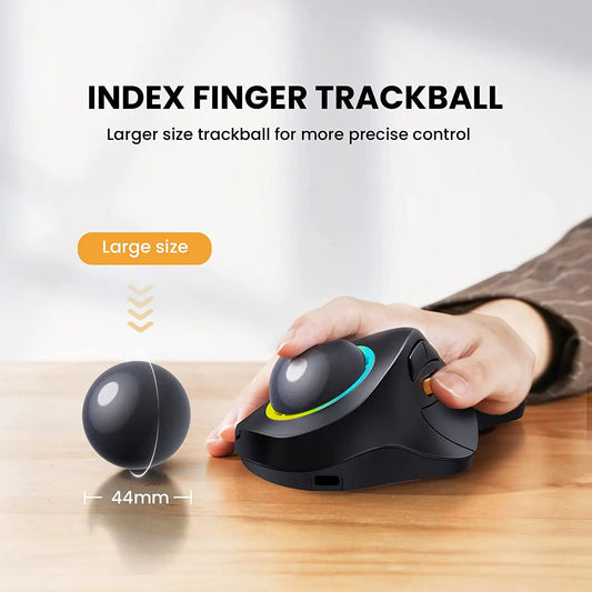 Wireless Index Finger Trackball Mouse Rechargeable RGB Rollerball BT