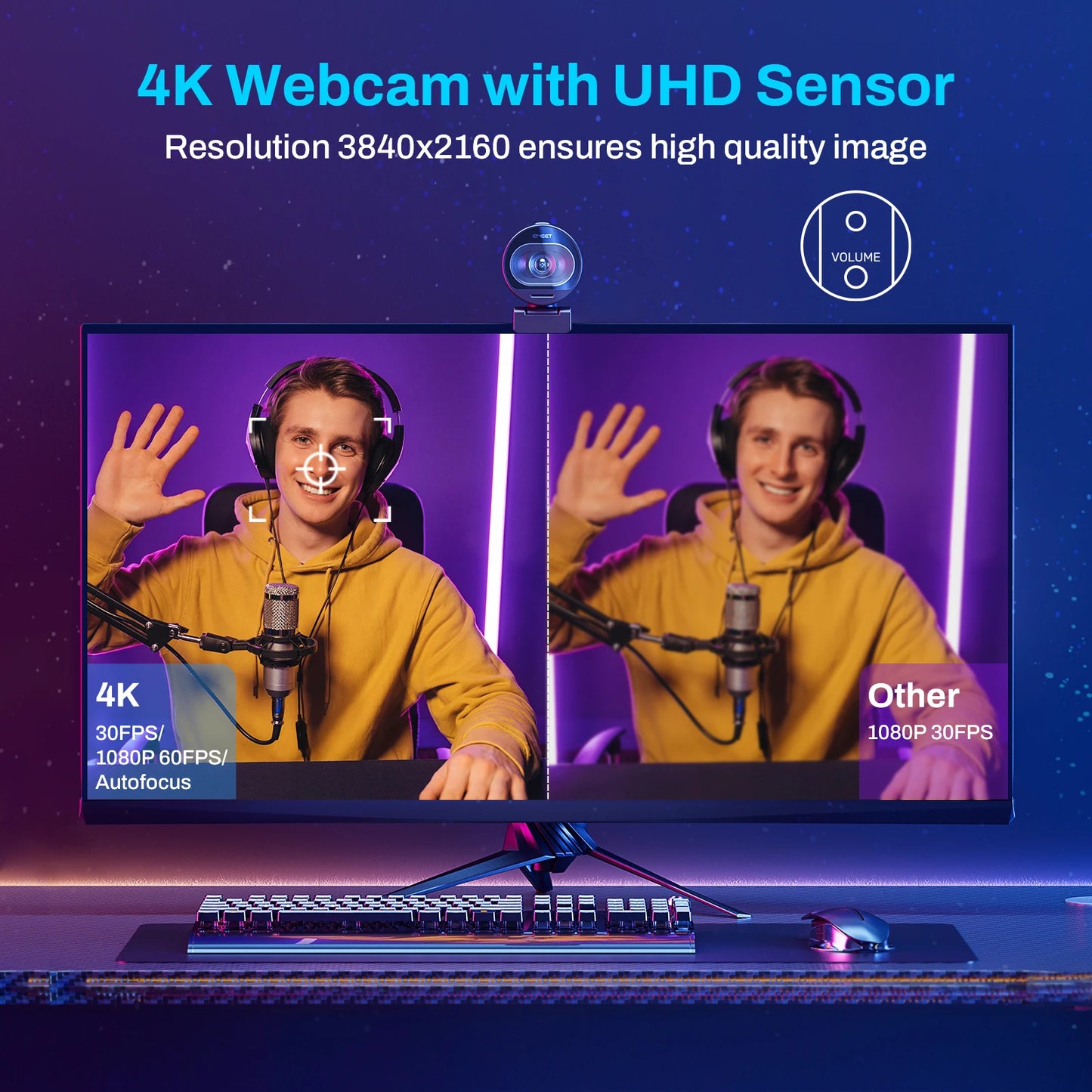 Webcam 4K Streaming Web Camera 1080P 60FPS